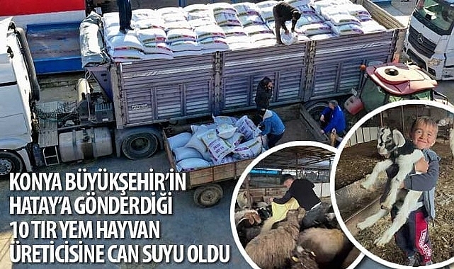 Konya Büyükşehir'in Hatay'a Gönderdiği 10 Tır Yem Hayvan Üreticisine Can Suyu Oldu