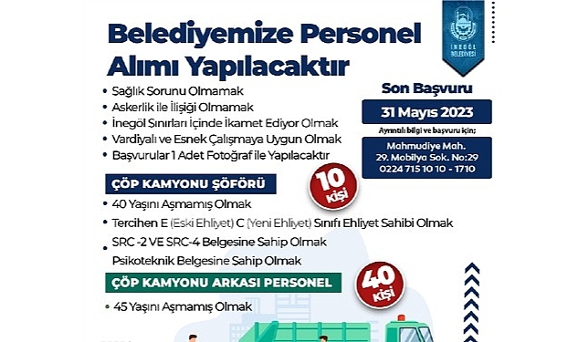 İnegöl Belediyesi 50 Personel Alacak