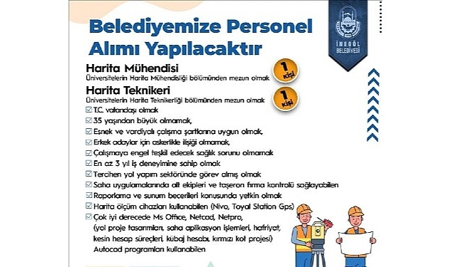 İnegöl Belediyesi Mühendis Ve Tekniker Alımına Çıkıyor