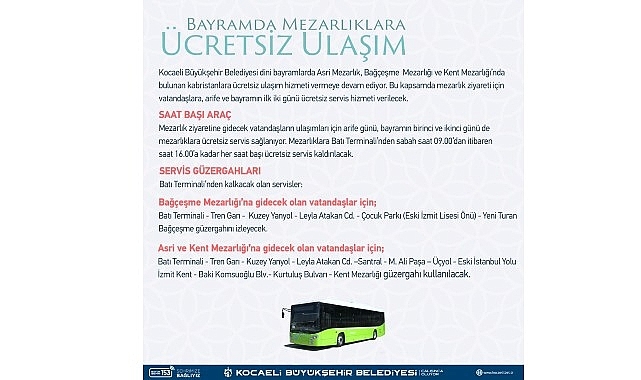 Bayramda mezarlıklara ücretsiz ulaşım