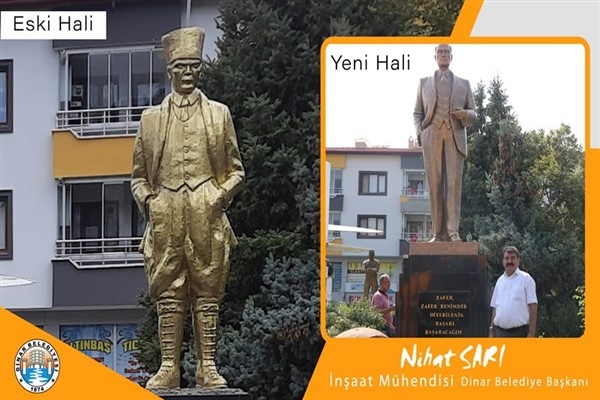 Dinar Belediyesi Atatürk büstünü yeniledi