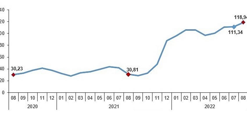 Yurt Dışı Üretici Fiyat Endeksi (YD-ÜFE) yıllık yüzde 118,94, aylık yüzde 2,64 arttı