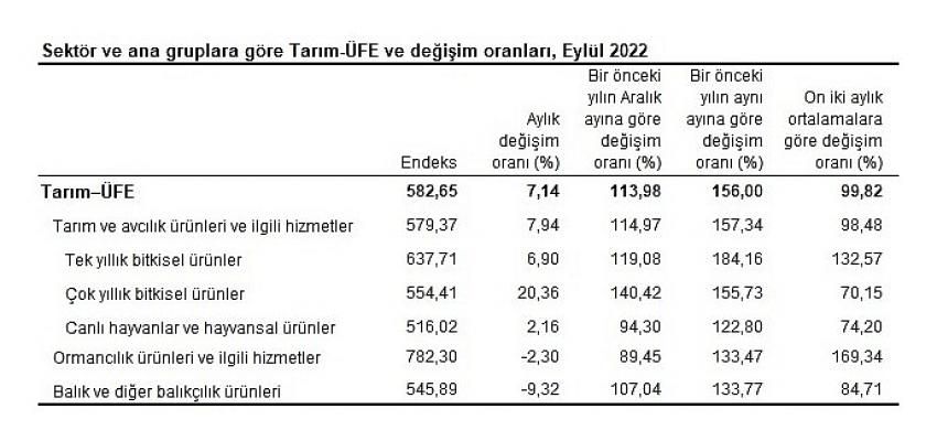 Tarım ürünleri üretici fiyat endeksi (Tarım-ÜFE) yıllık yüze 156,00, aylık yüzde 7,14 arttı