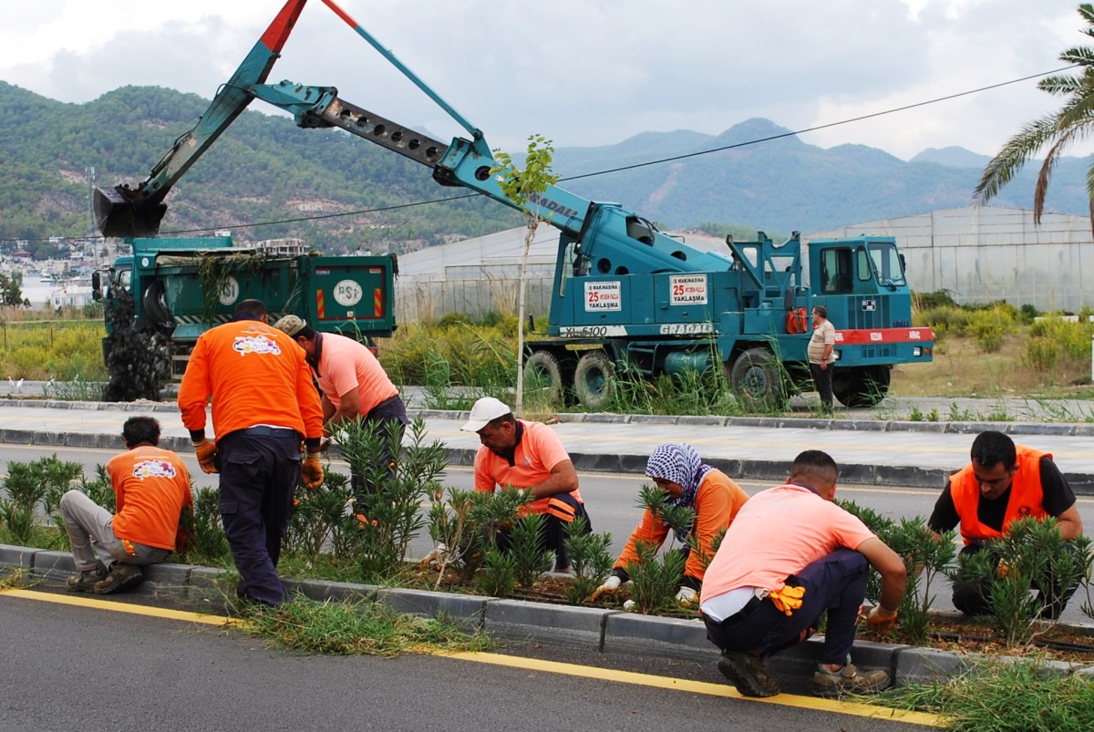 Anamur İskele yolu Orta Refüj Bakım Çalışmaları Devam Ediyor