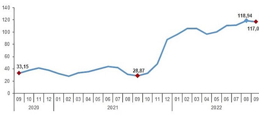 Yurt Dışı Üretici Fiyat Endeksi (YD-ÜFE) yıllık yüzde 117,04, aylık yüzde 0,67 arttı